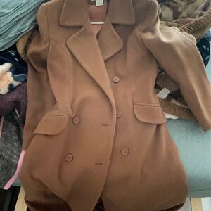 Petite Sophisticate Tan Double-Breasted Pea Coat